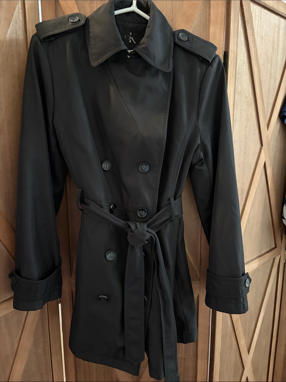 CALVIN KLEIN Black Belted Double Breasted Trench Coat SIZE LARGE